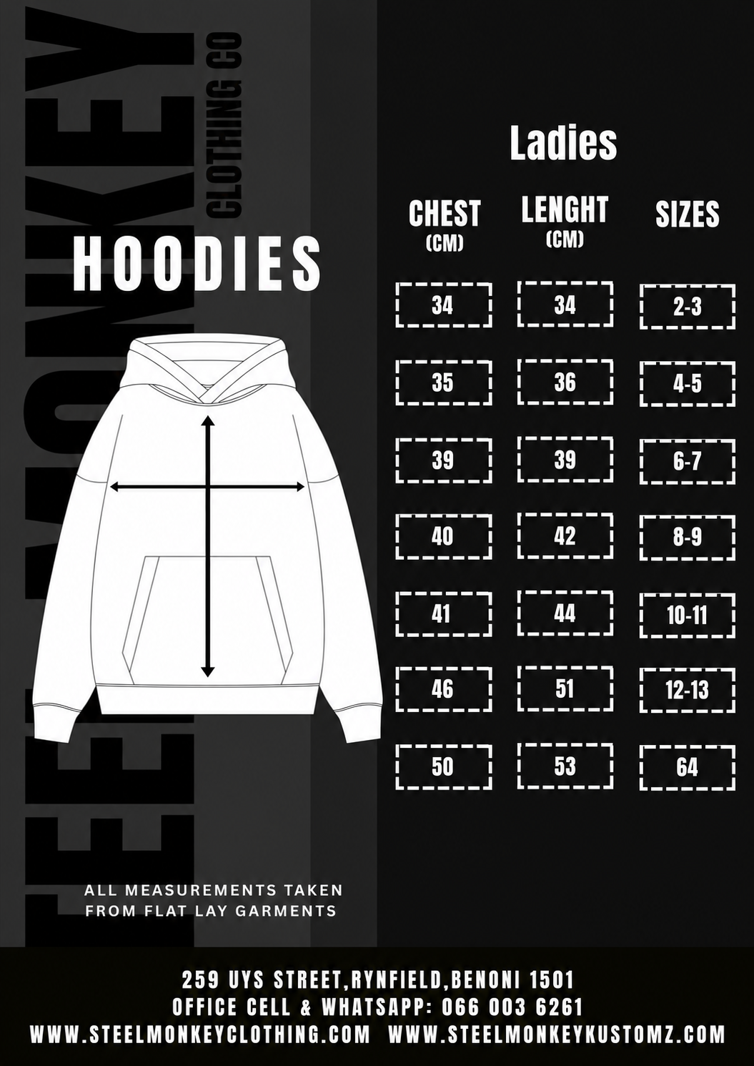 Steel Monkey — The Ladies Contrast Hoodie (Black & White / Brushed Fleece)