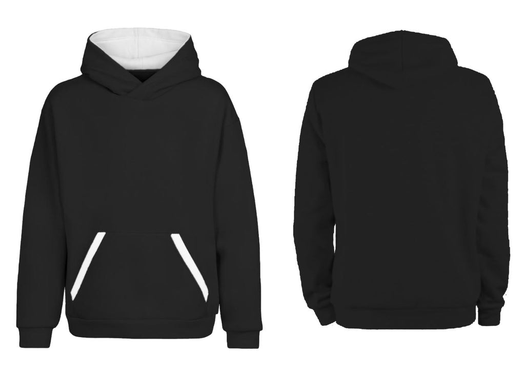 Ladies Blank Hoodie - Black with White Piping Fleece