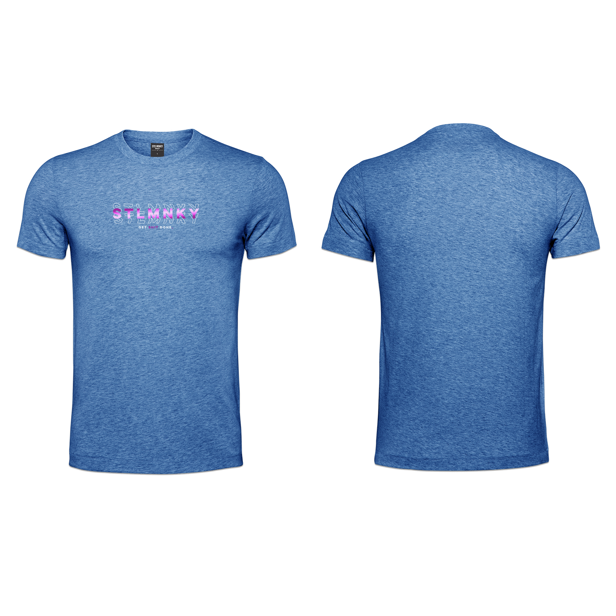 Mens T-Shirt - Blue - Melange - 3D Design - Purple