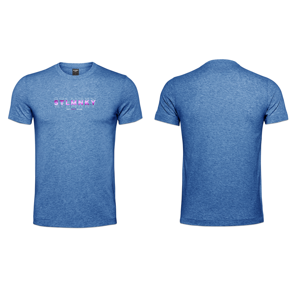 Mens T-Shirt - Blue - Melange - 3D Design - Purple