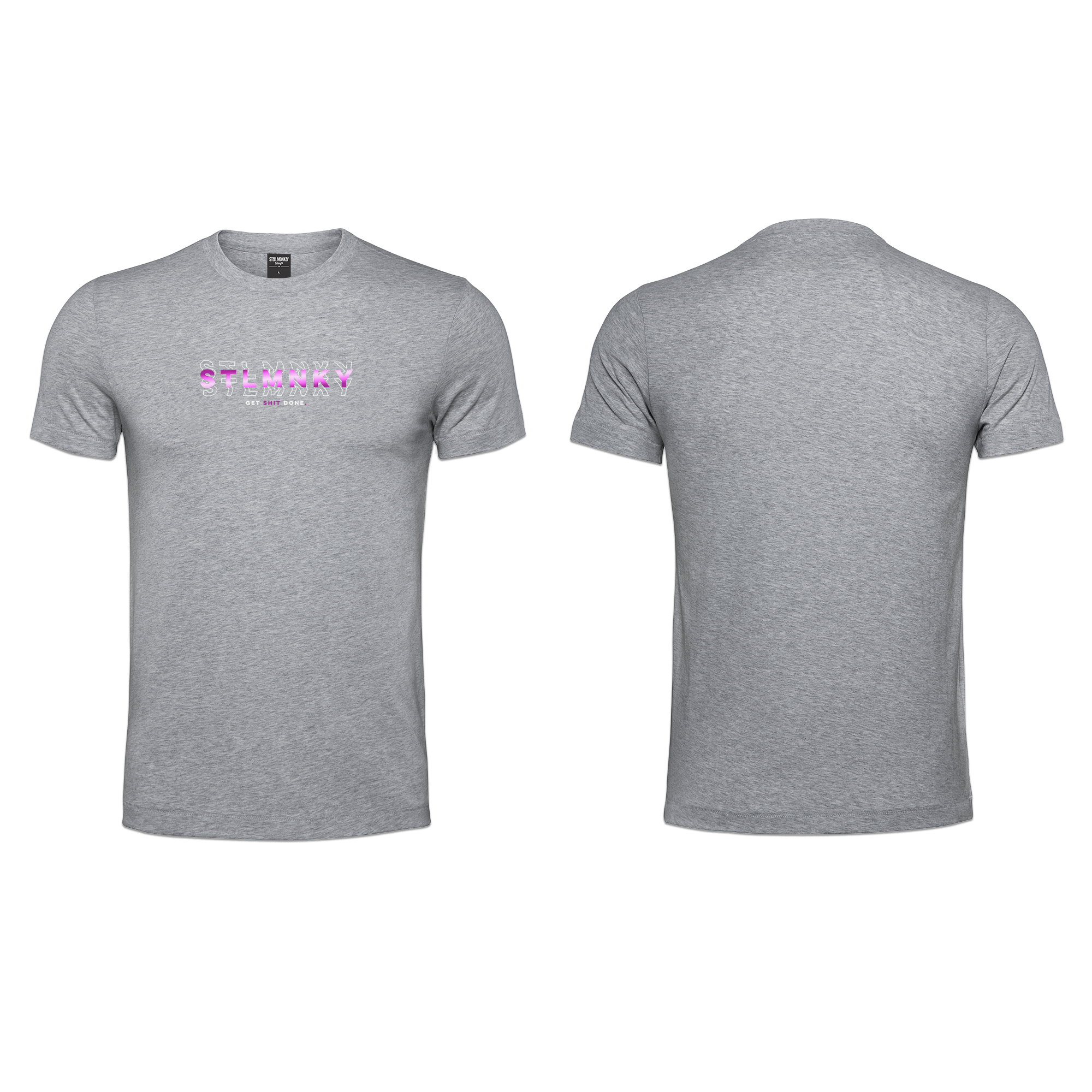 Mens T-Shirt - Grey - Melange - 3D Design - Purple