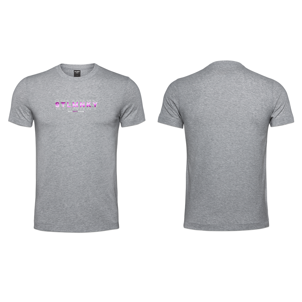 Mens T-Shirt - Grey - Melange - 3D Design - Purple