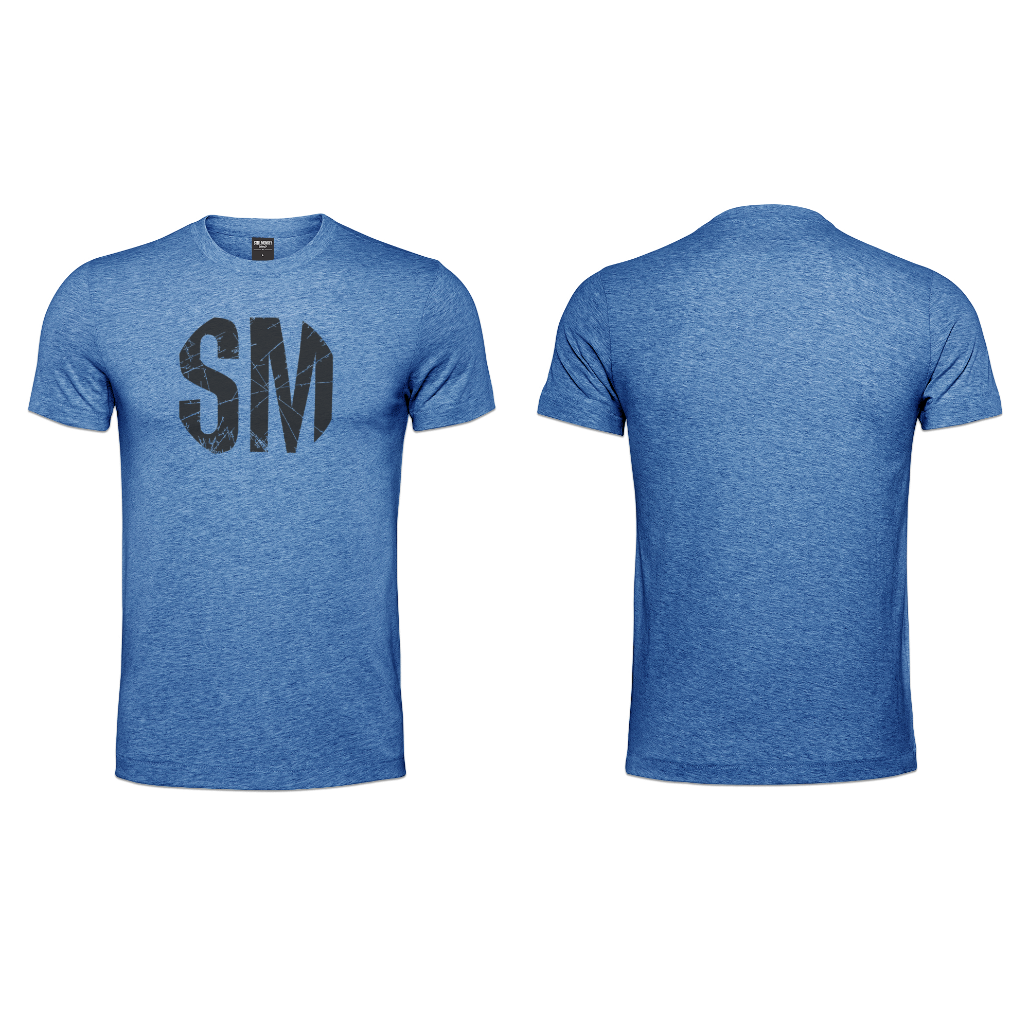 Mens T-Shirt - Blue - Melange  - Big Black SM - Grunge