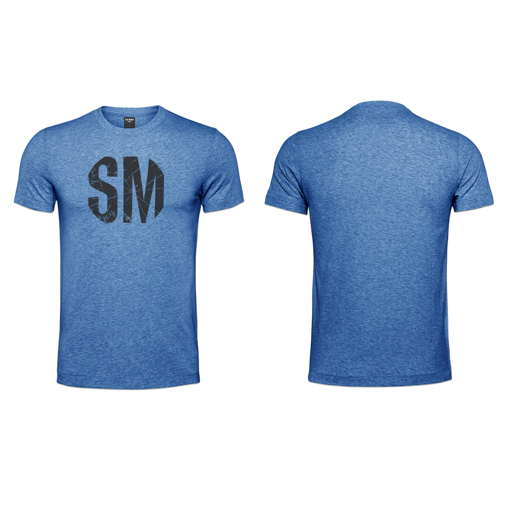 Mens T-Shirt - Blue - Melange  - Big Black SM - Grunge