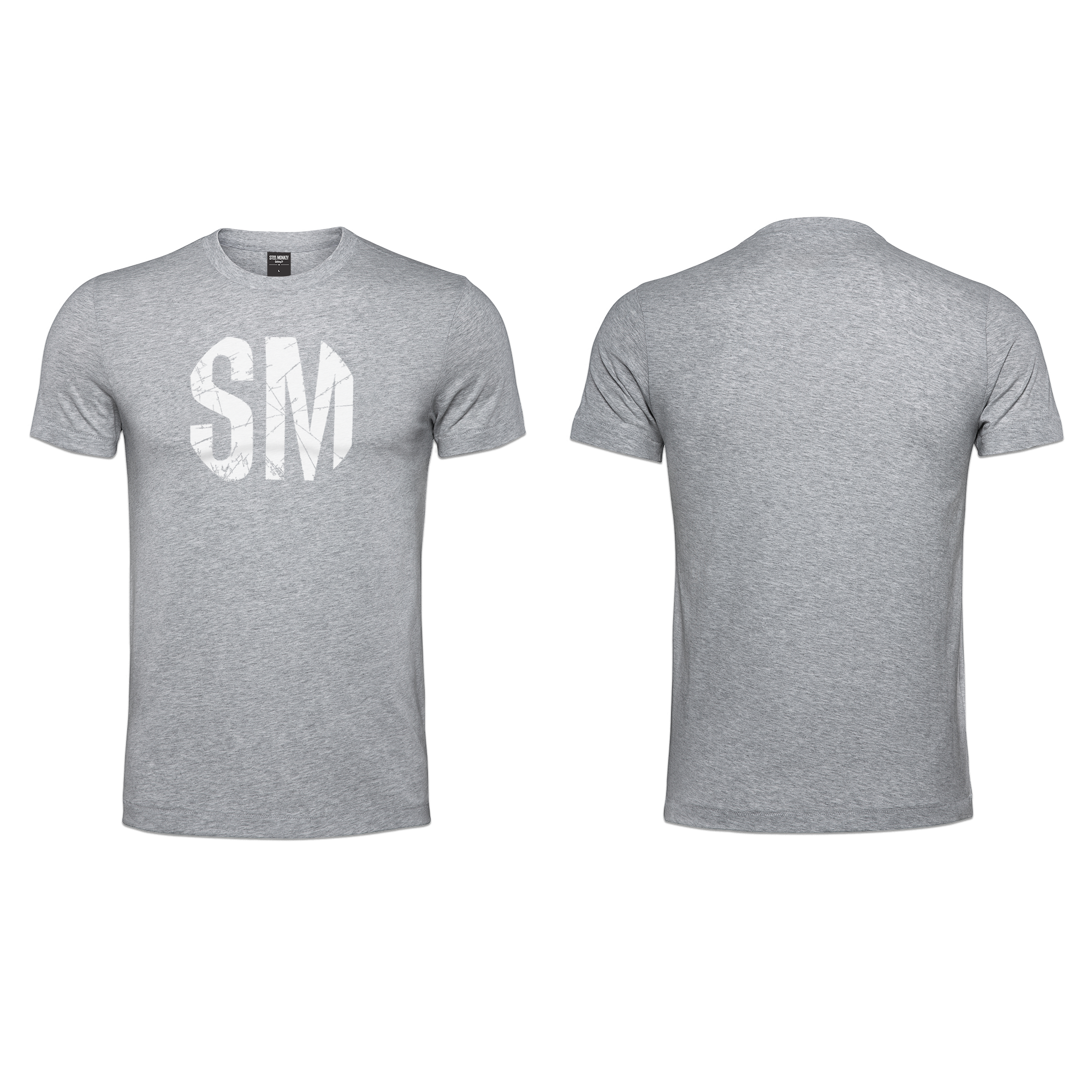 Mens T-Shirt - Grey - Melange - Big White SM - Grunge