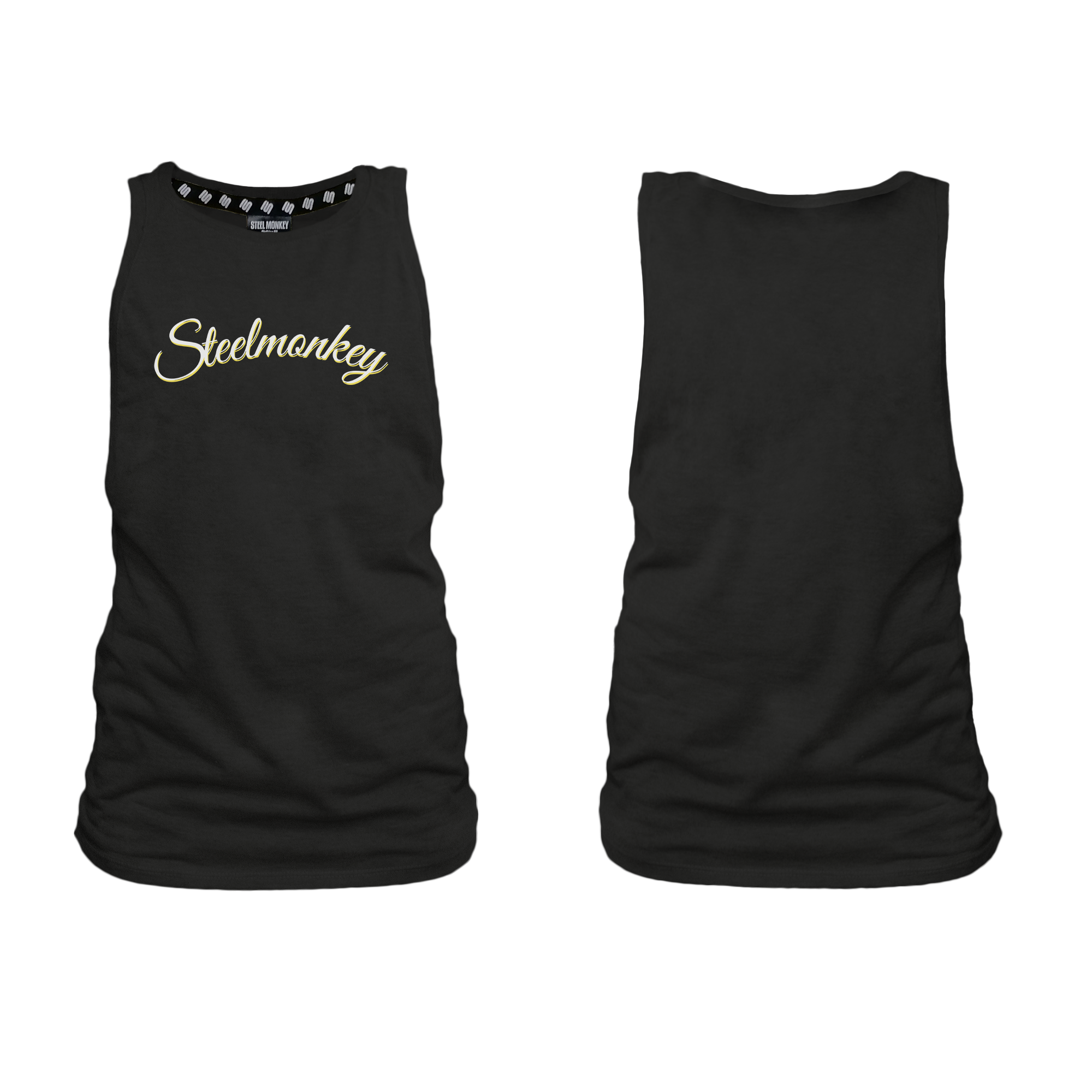 Ladies Muscle Tank - Black - Cursive - Yellow