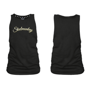 Ladies Muscle Tank - Black - Cursive - Yellow