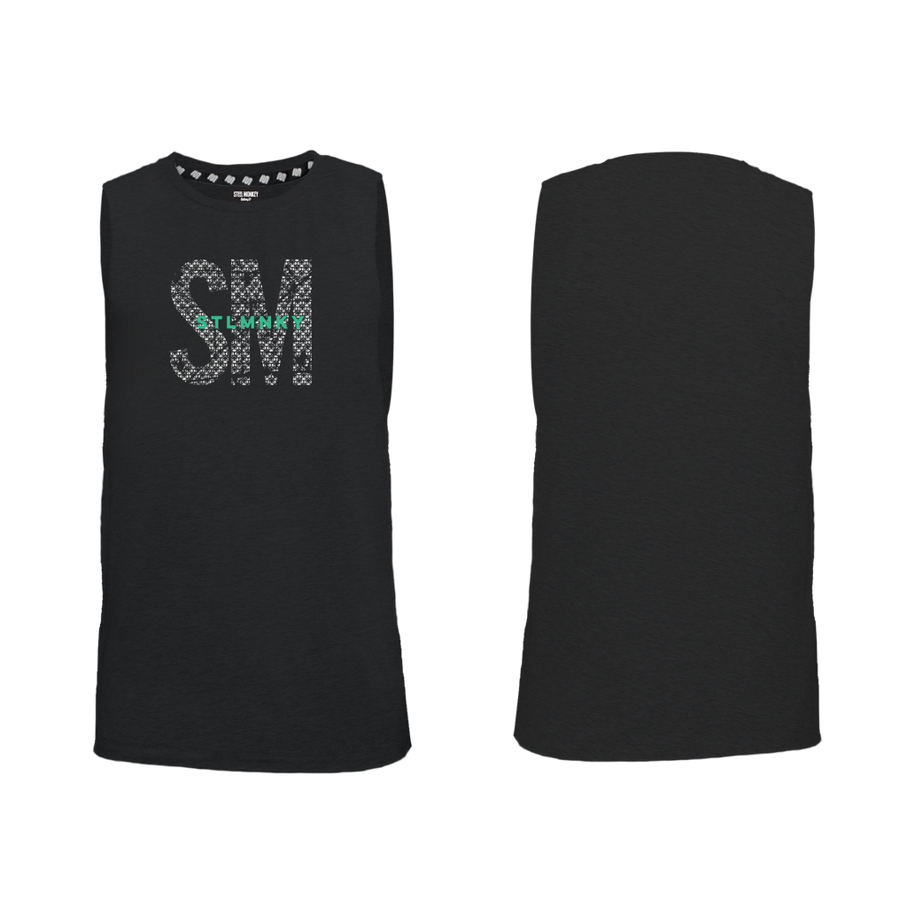 Mens Muscle Tank - Black -  Big SM - Green Logo