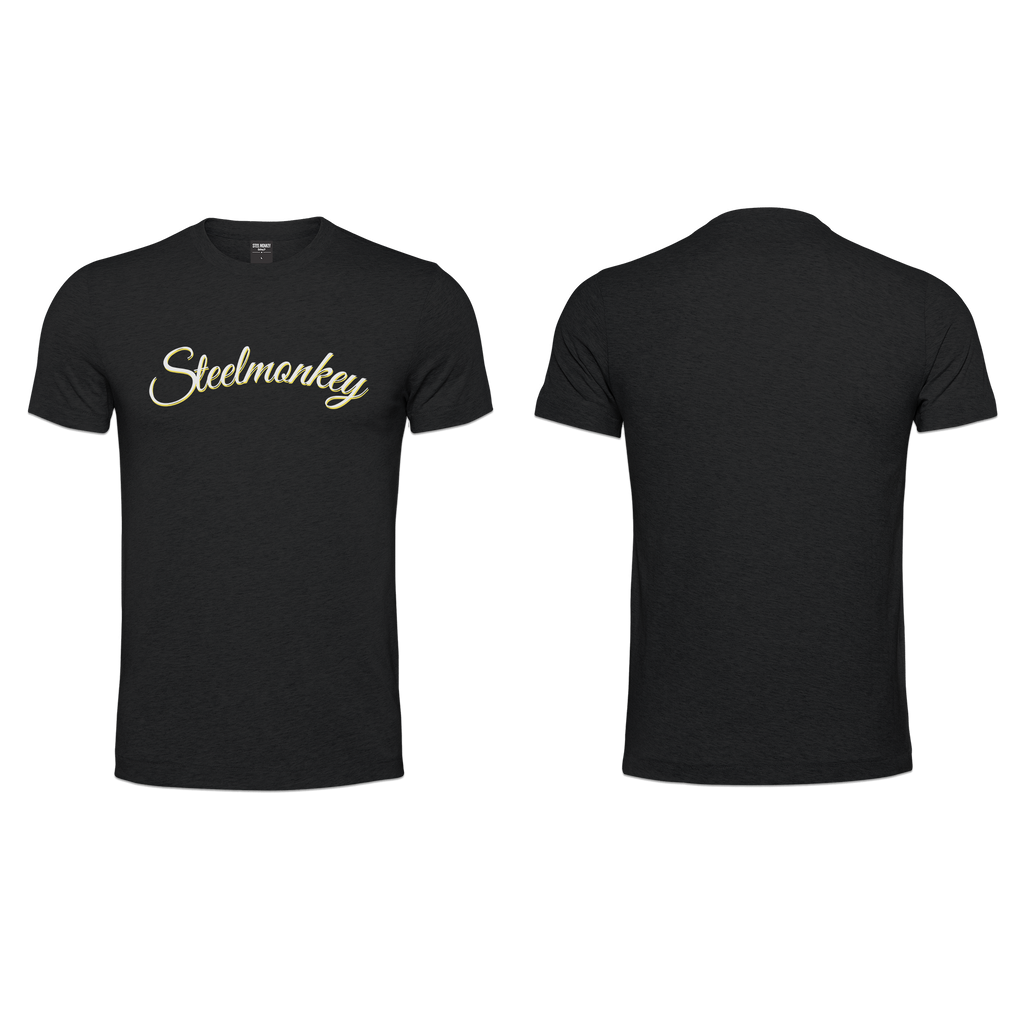 Mens T-Shirt - Cursive SM  - Black - Yellow