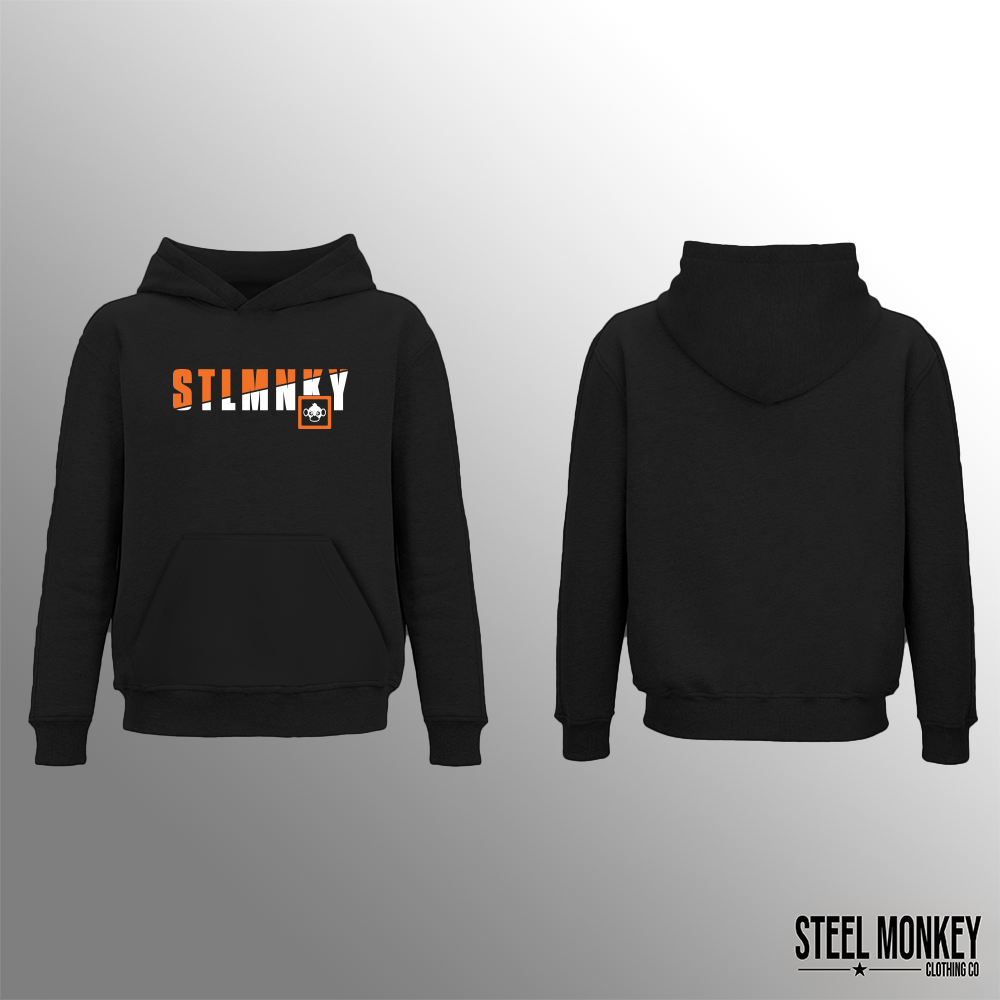 Mens Classic Hoodie - Black Fleece - Orange & White