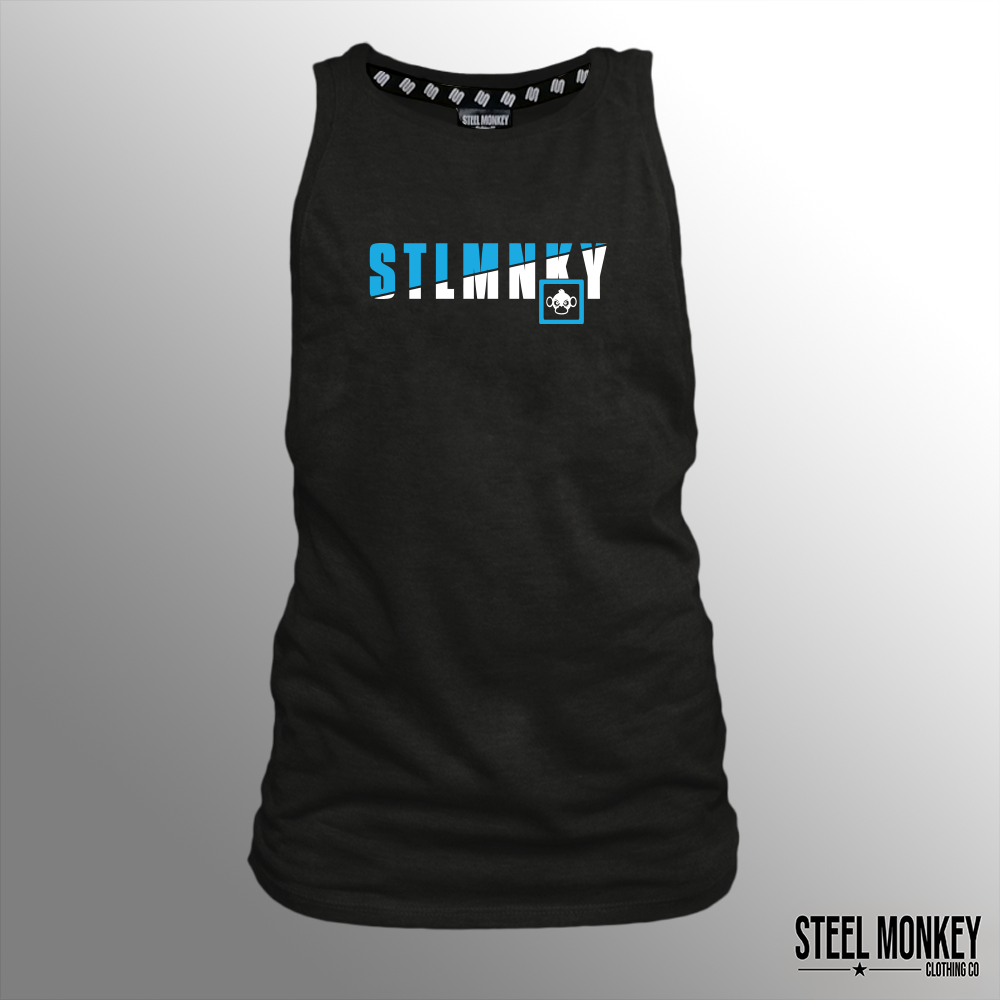 Ladies Muscle Tank - Black - Blue & White SM