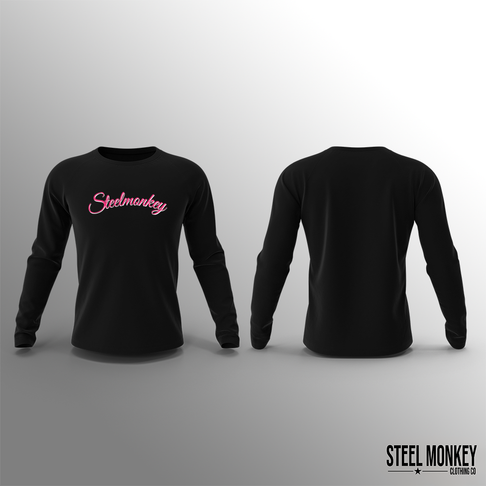 Unisex Long Sleeve - Black - Pink Cursive - SM