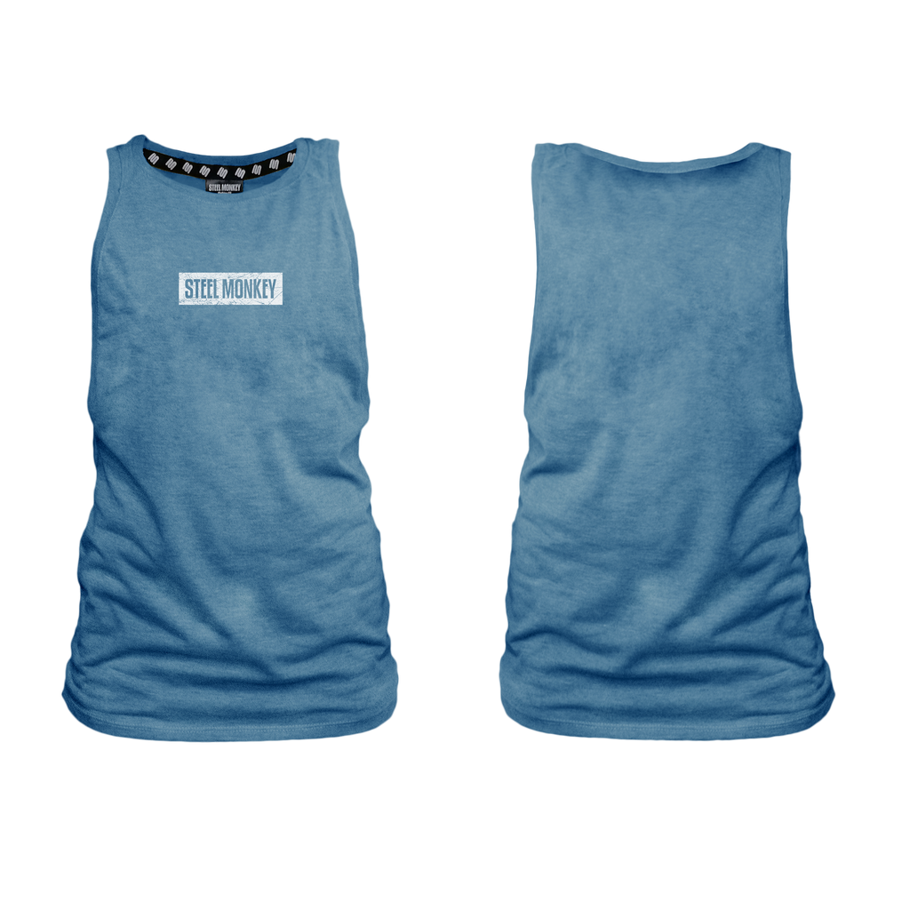 Ladies Muscle Tank - Blue - Minimalistic - White