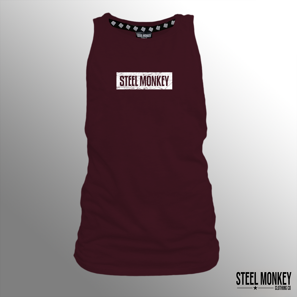 Ladies Muscle Tank - Burgundy - Minimalistic - White