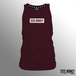 Ladies Muscle Tank - Burgundy - Minimalistic - White