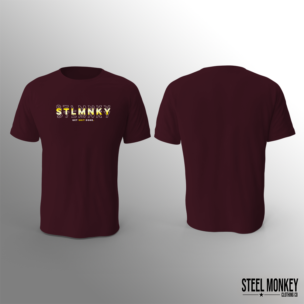 Mens T-Shirt - Burgundy - Brushed Spandex - 3D Design - Yellow