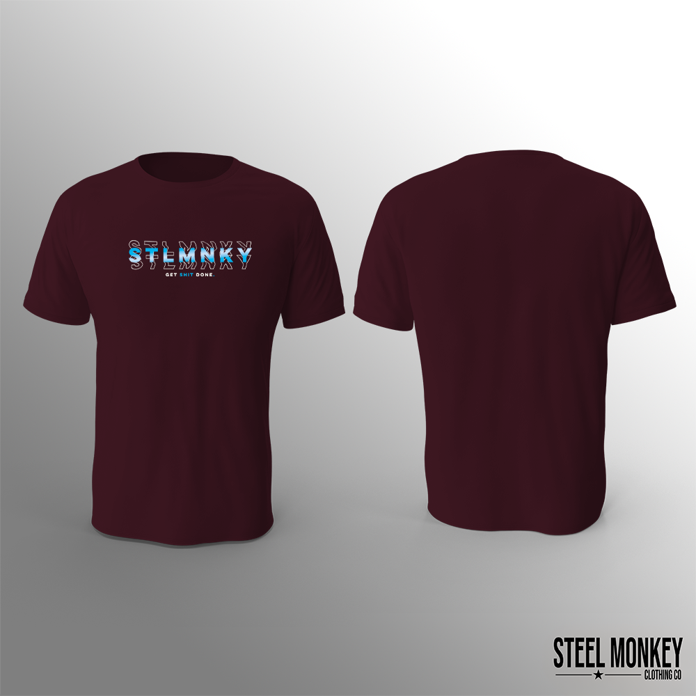 Mens T-Shirt - Burgundy - Brushed Spandex - 3D Design - Blue