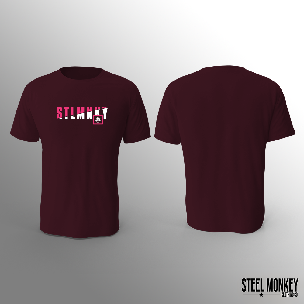 Ladies T-Shirt - Burgundy - Brushed Spandex - Pink & White