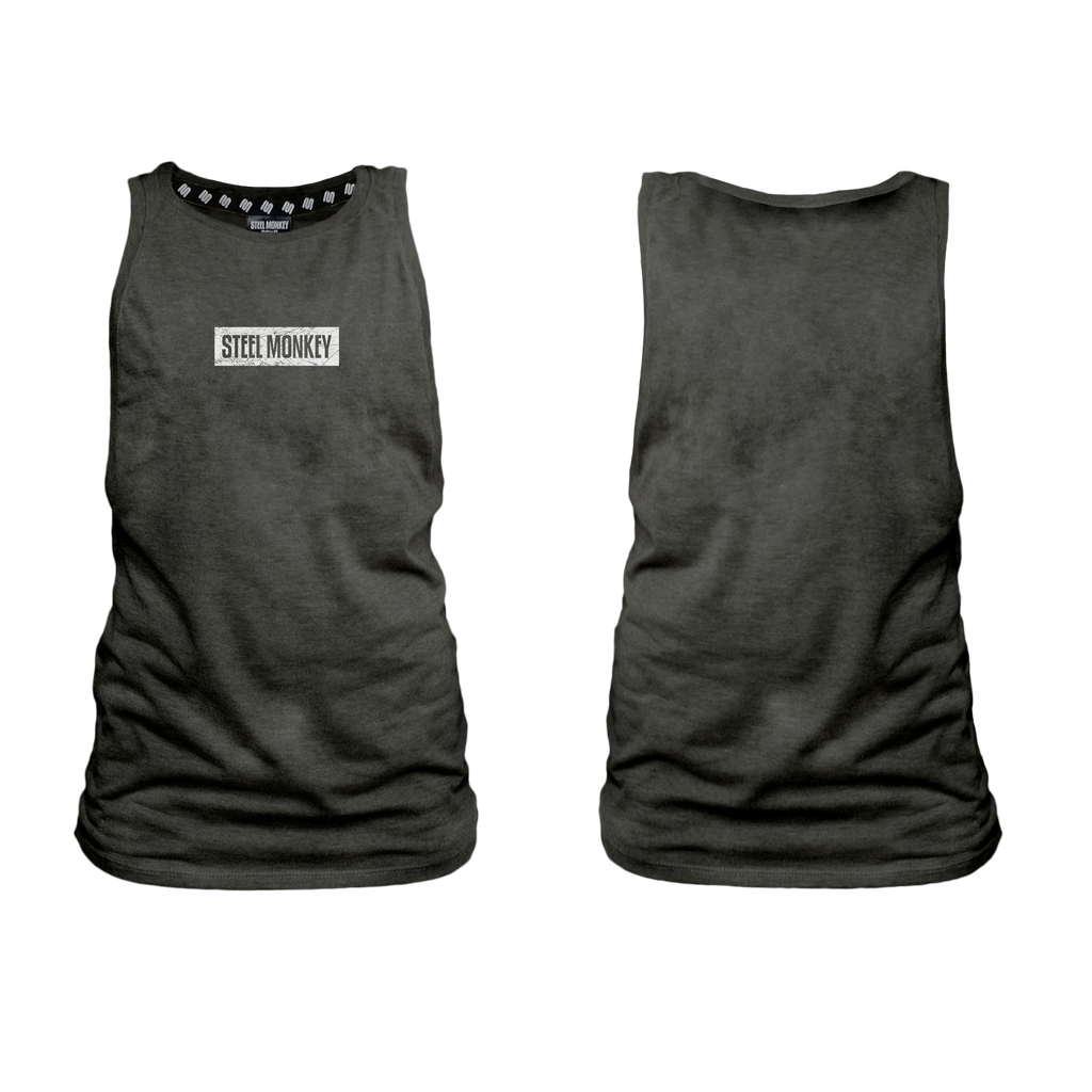 Ladies Muscle Tank - Charcoal - Minimalistic - White