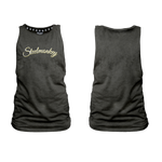 Ladies Muscle Tank - Charcoal - Cursive - Yellow