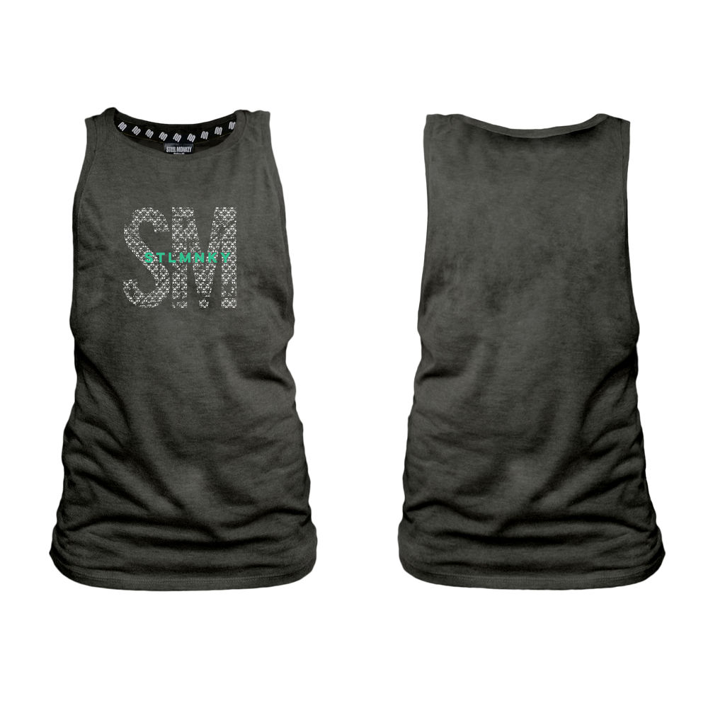 Ladies - Muscle Tank - Charcoal - Big SM - Green Logo