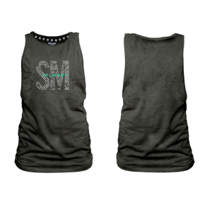 Ladies - Muscle Tank - Charcoal - Big SM - Green Logo