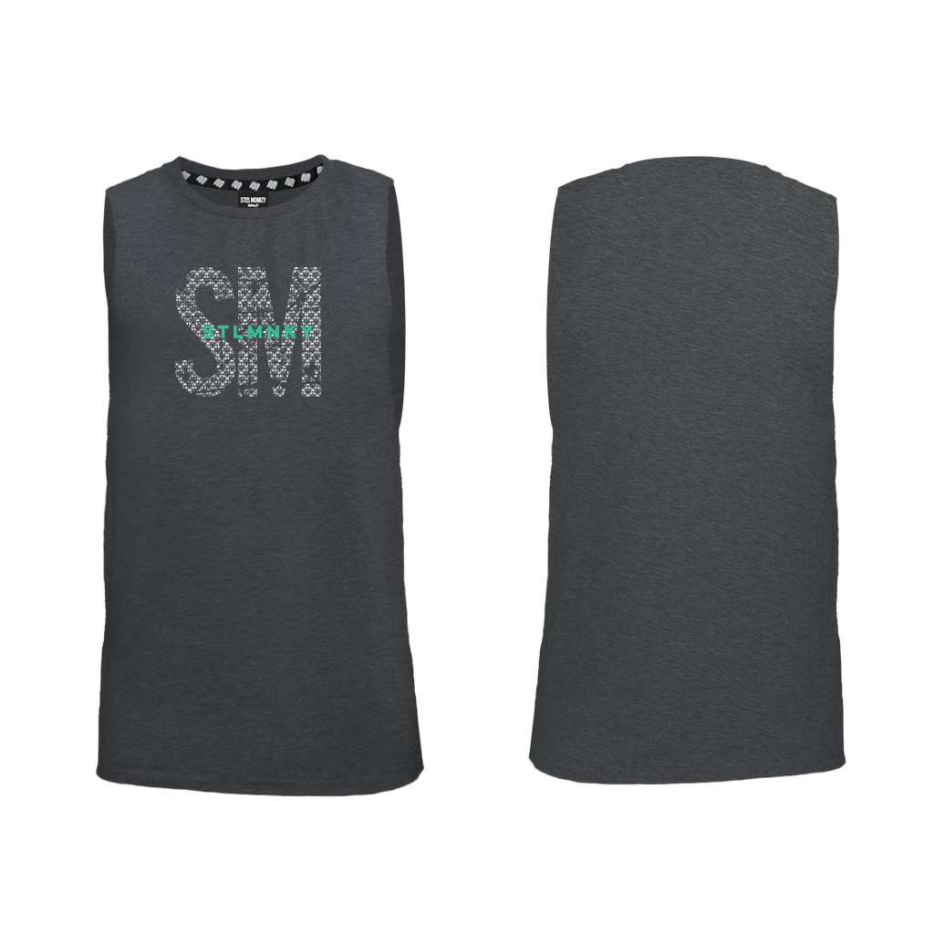 Mens Muscle Tank - Charcoal -  Big SM - Green Logo