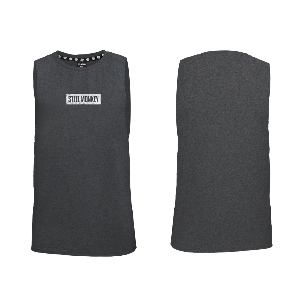 Mens Muscle Tank -  Minimalistic - Charcoal - White