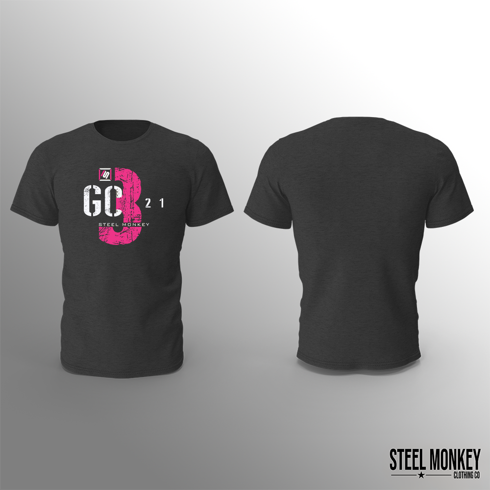 Ladies - T-Shirt - Charcoal - 3,2,1 GO - Hot Pink