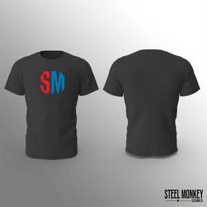 Mens T-Shirt - Charcoal - Red & Blue- SM Grunge