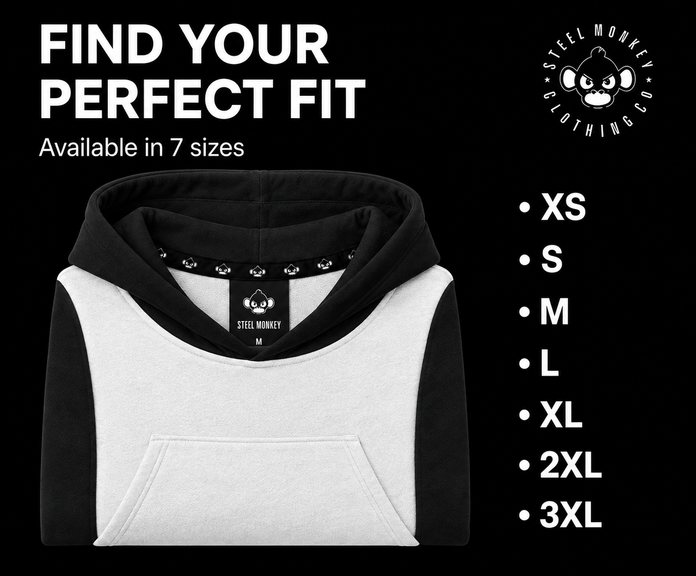 Steel Monkey - Men's Split Hoodie — Black & White