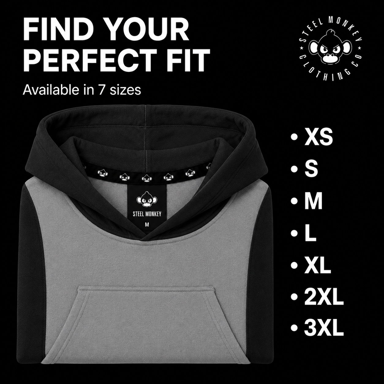 Steel Monkey - Men's Forge Hoodie — Grey & Black