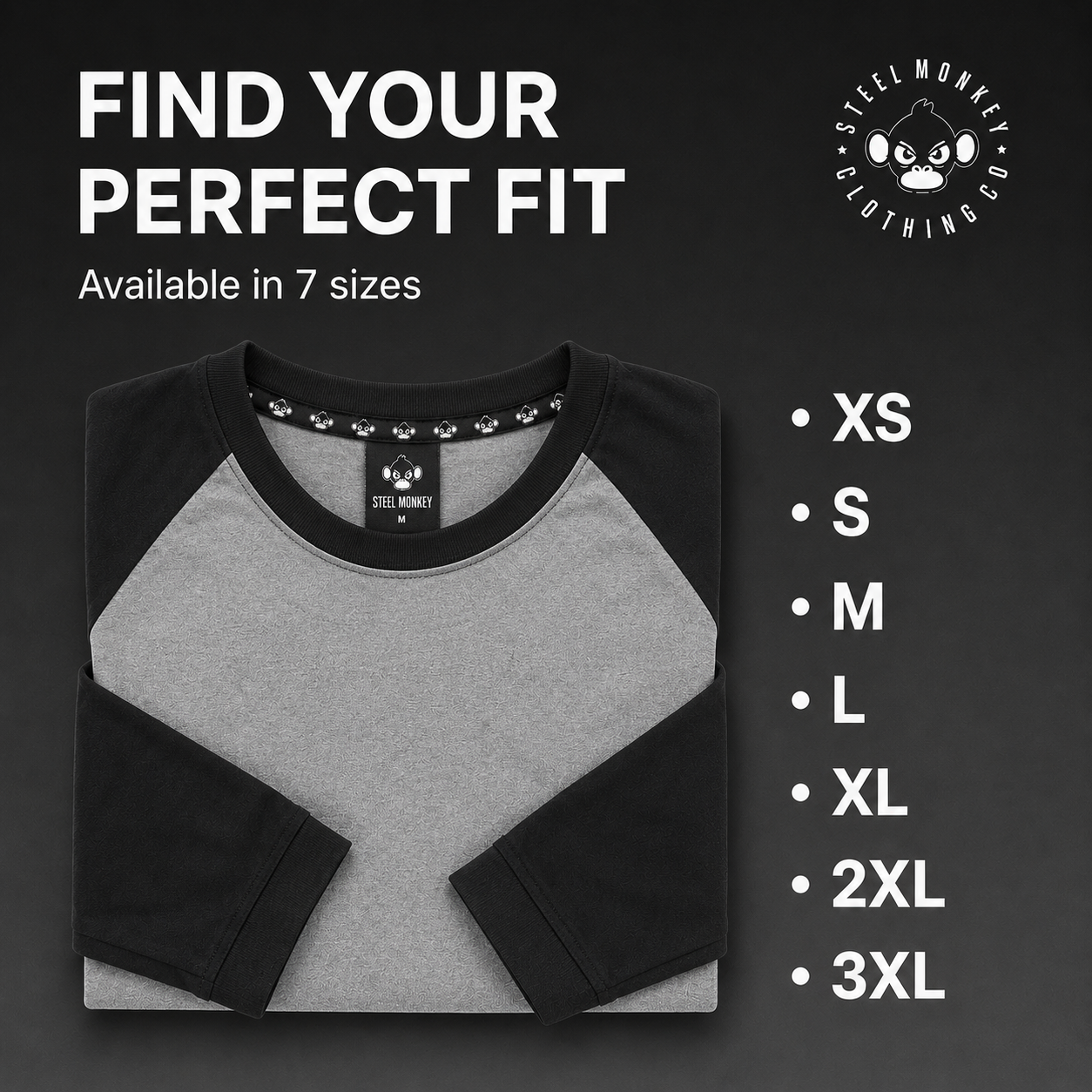 Steel Monkey  — The Classic Raglan (Grey & Black)