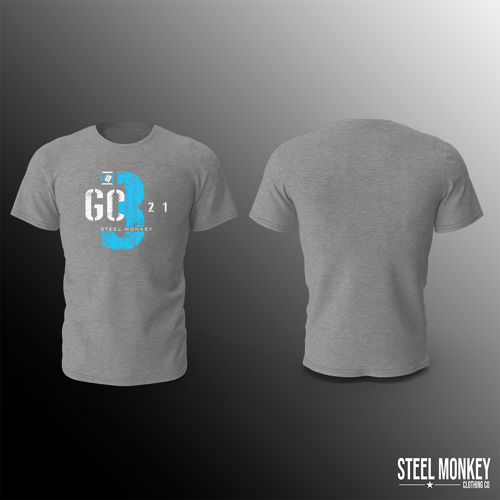 Mens T-Shirt - Grey - 3,2,1 GO - Powder Blue