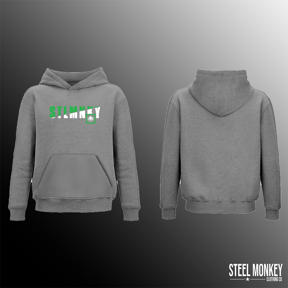 Mens Classic Hoodie - Grey Fleece - Green & White