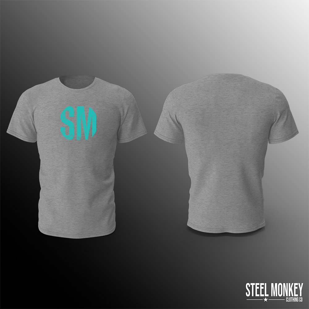 Mens T-Shirt - Grey - Turquoise - SM Grunge