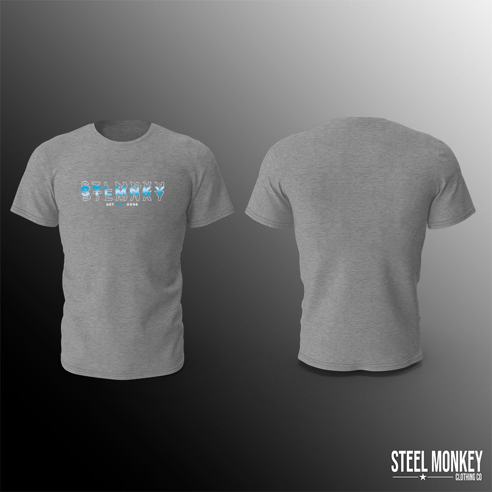 Mens - T-Shirt - Grey - 3D Design - Blue