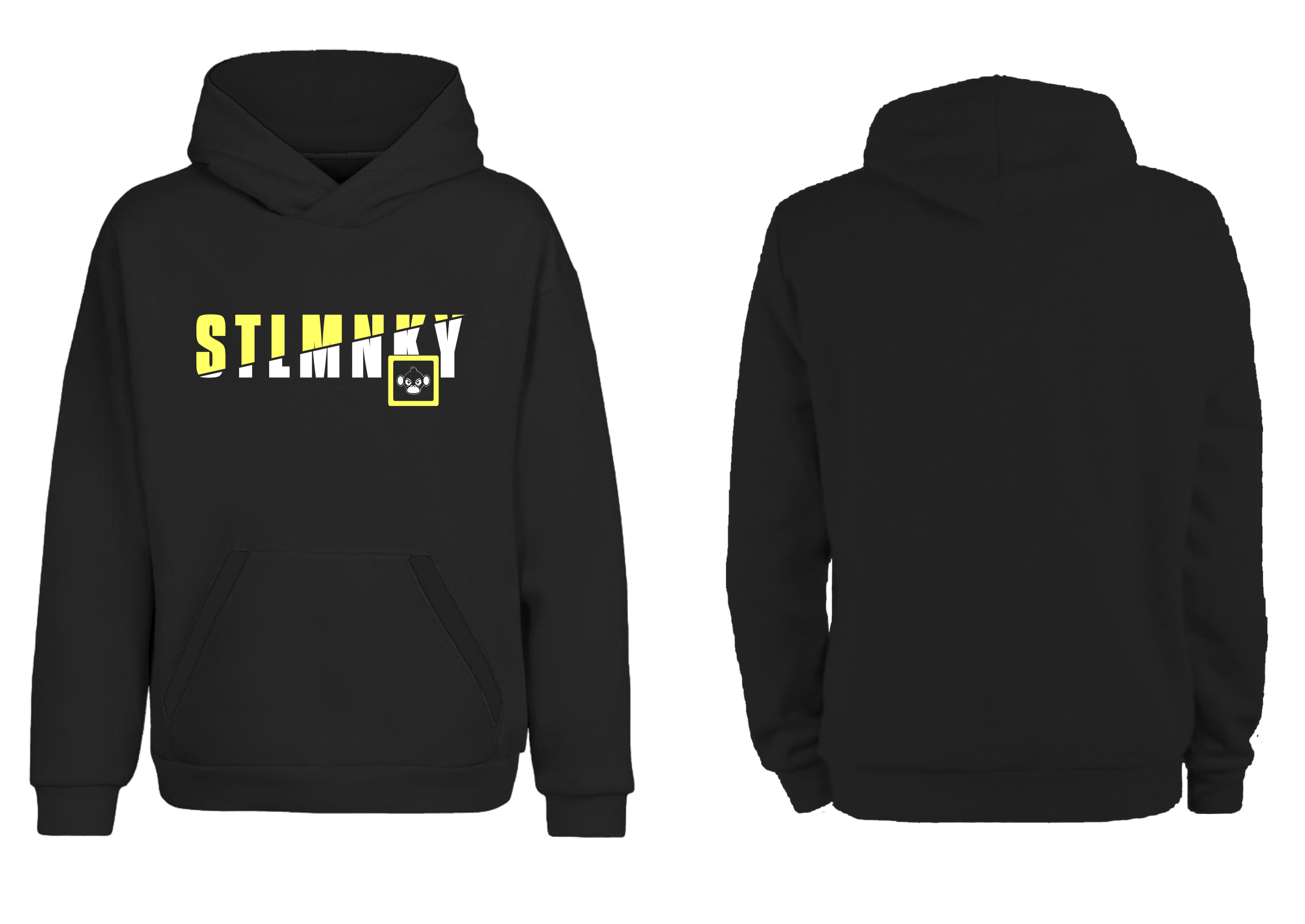 Mens Classic Hoodie - Black Fleece - Yellow & White