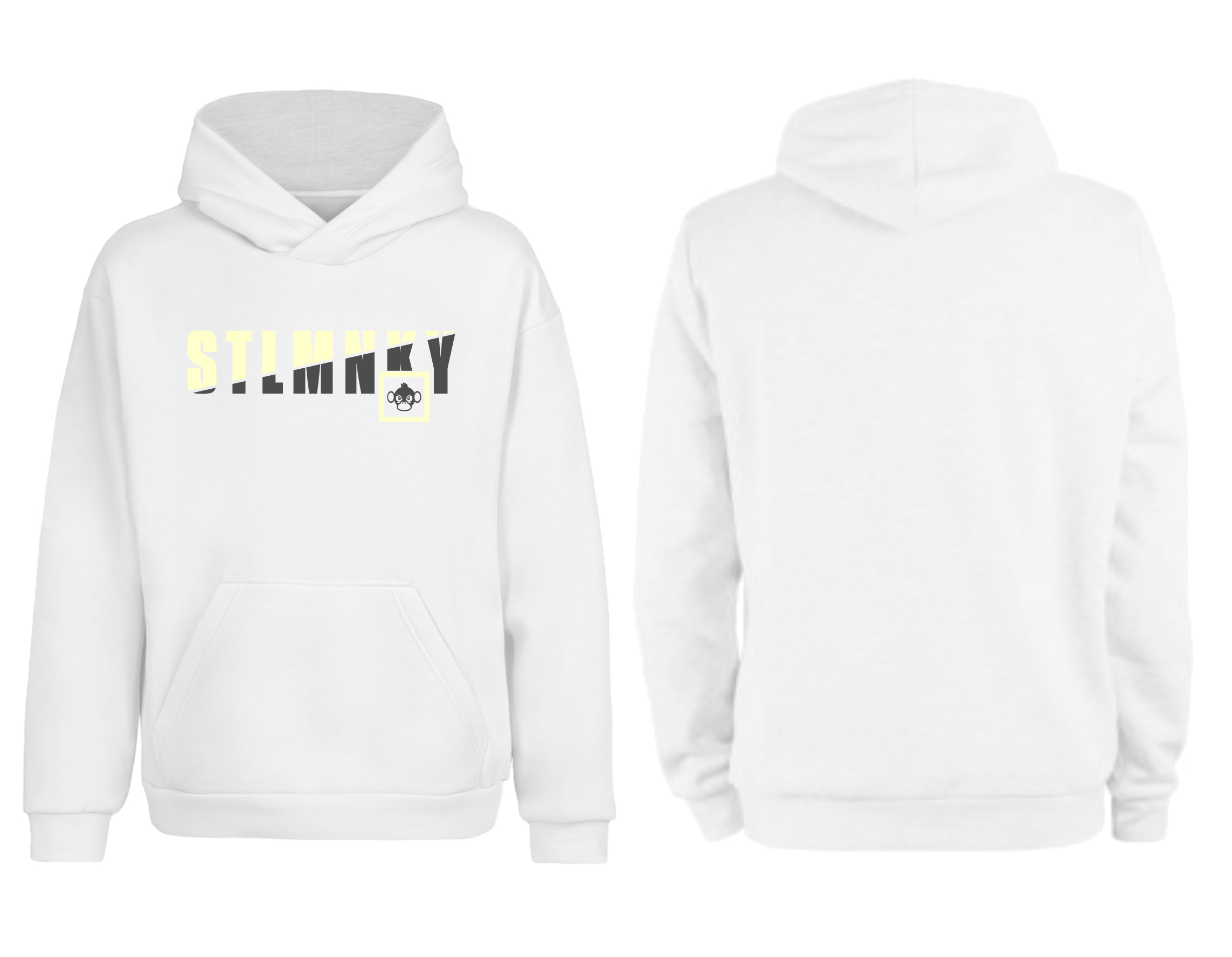 Ladies Classic Hoodie - White Fleece - Pale Yellow & Grey