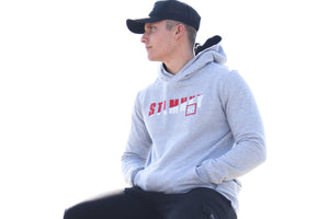 Mens Classic Hoodie - Grey Fleece - Red & White