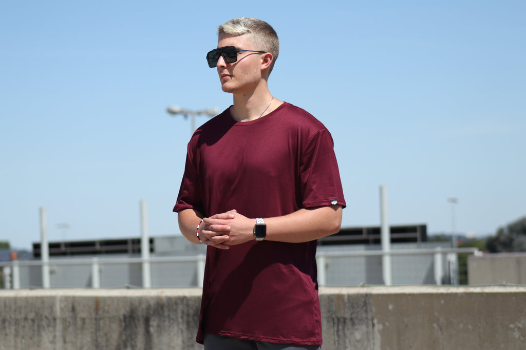 Mens T-Shirt - Blank - Burgundy - Spandex