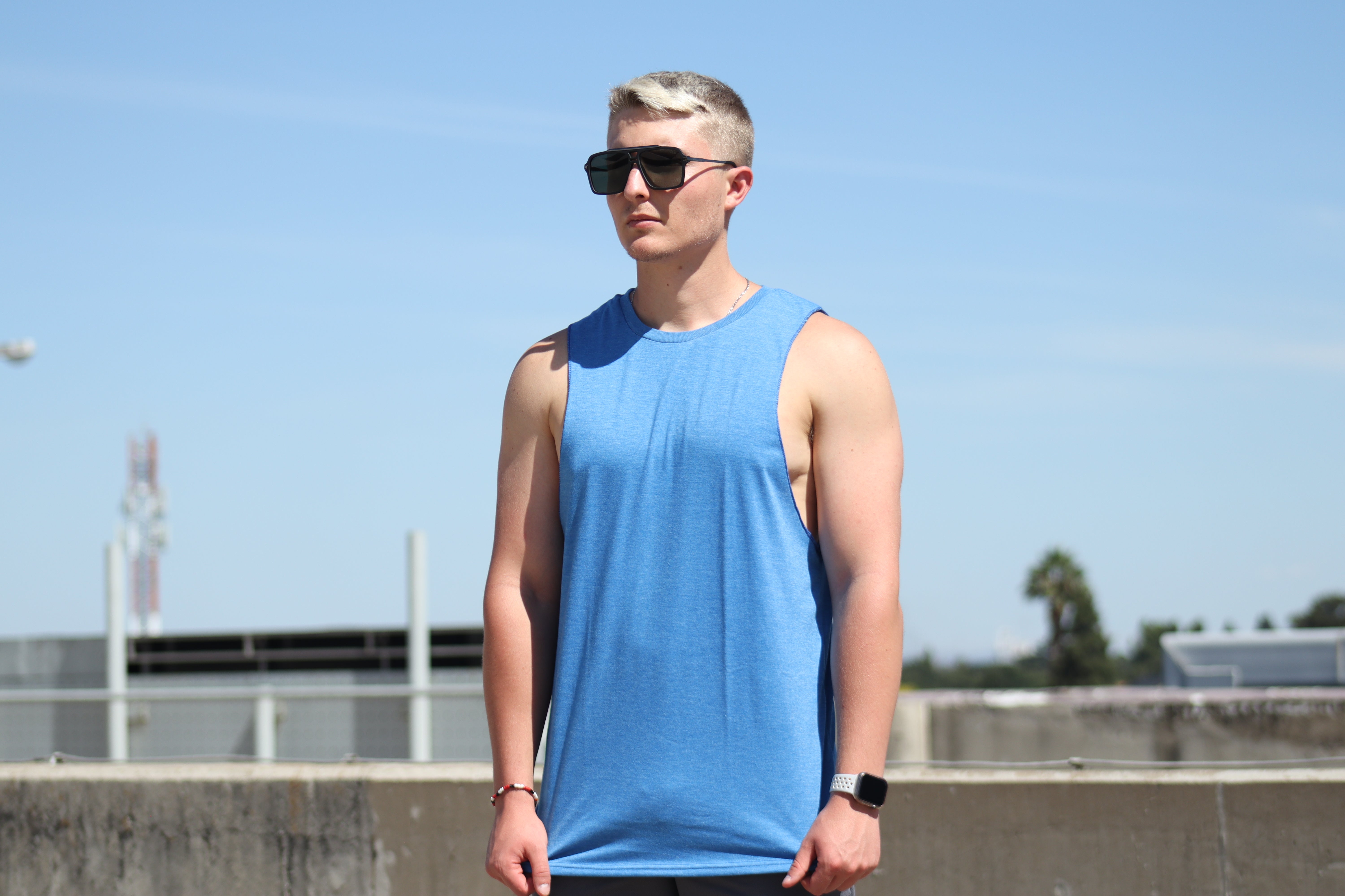 Mens Muscle Tank -  Blank - Blue Melange