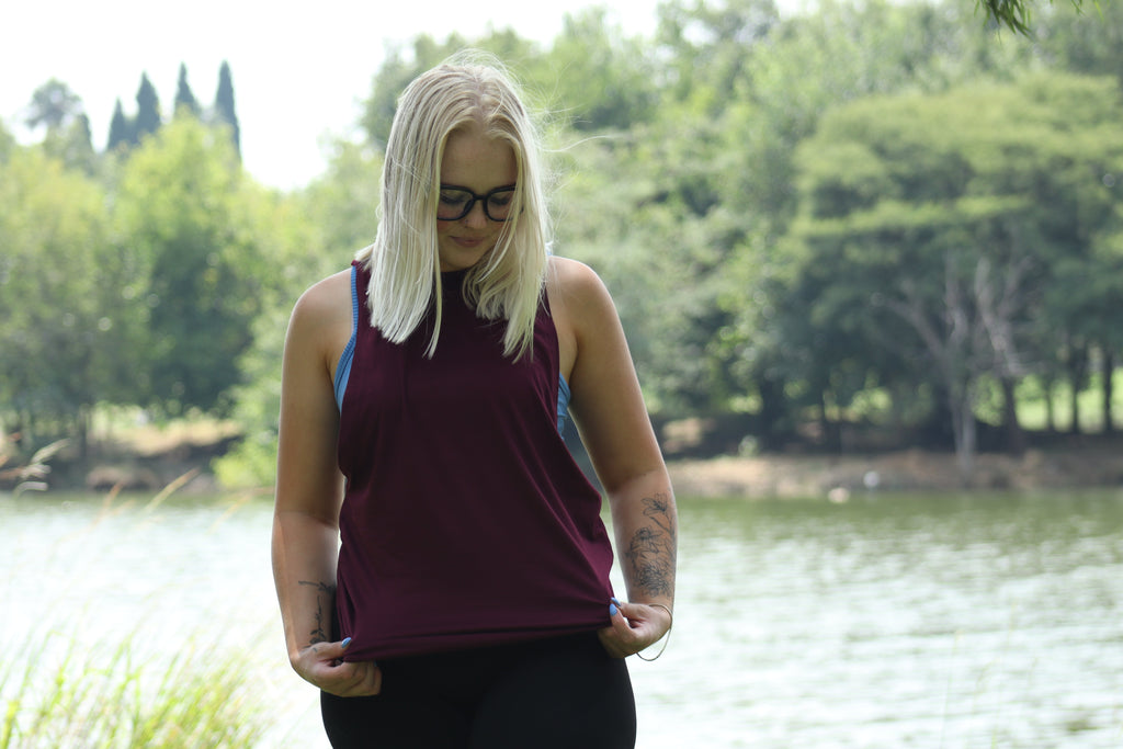 Ladies Muscle Tank - Blank - Burgundy Spandex