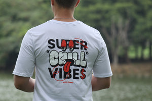 Mens T-Shirt - White - Super Chill Vibes Long Sleeved