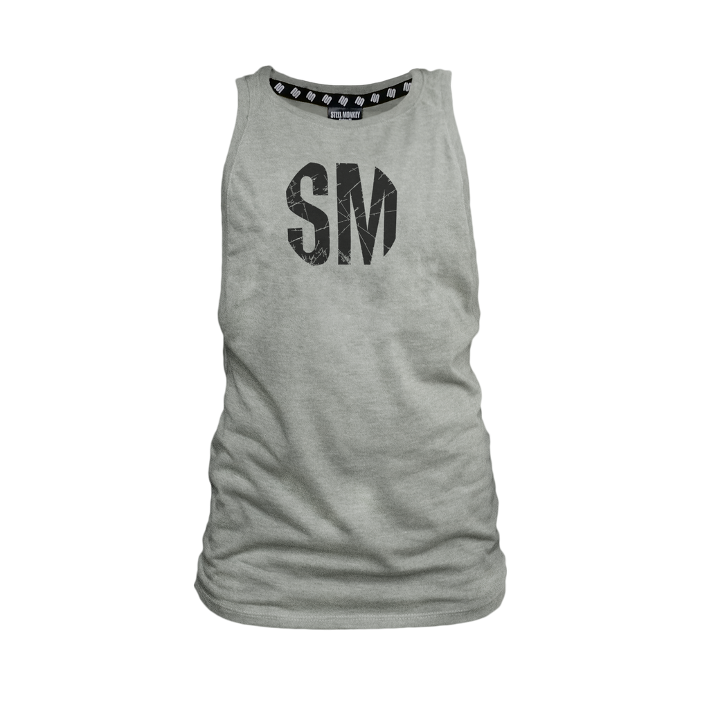 Ladies Muscle Tank - Grey - SM Grunge - Black