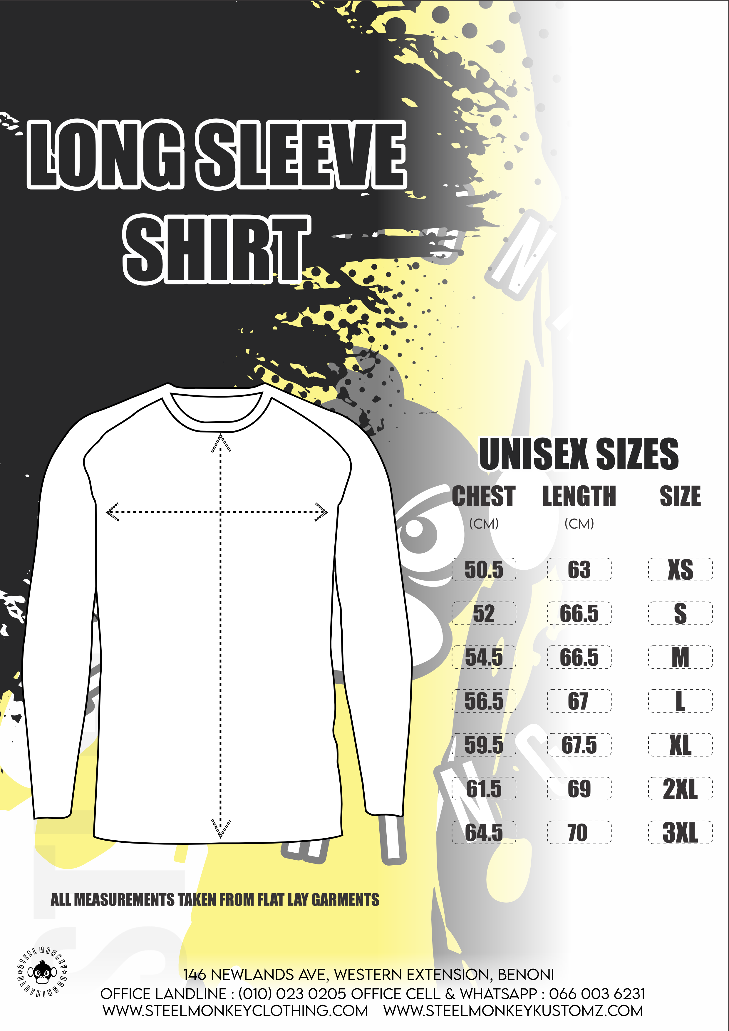 Unisex Long Sleeve - Charcoal Melange - White & Yellow