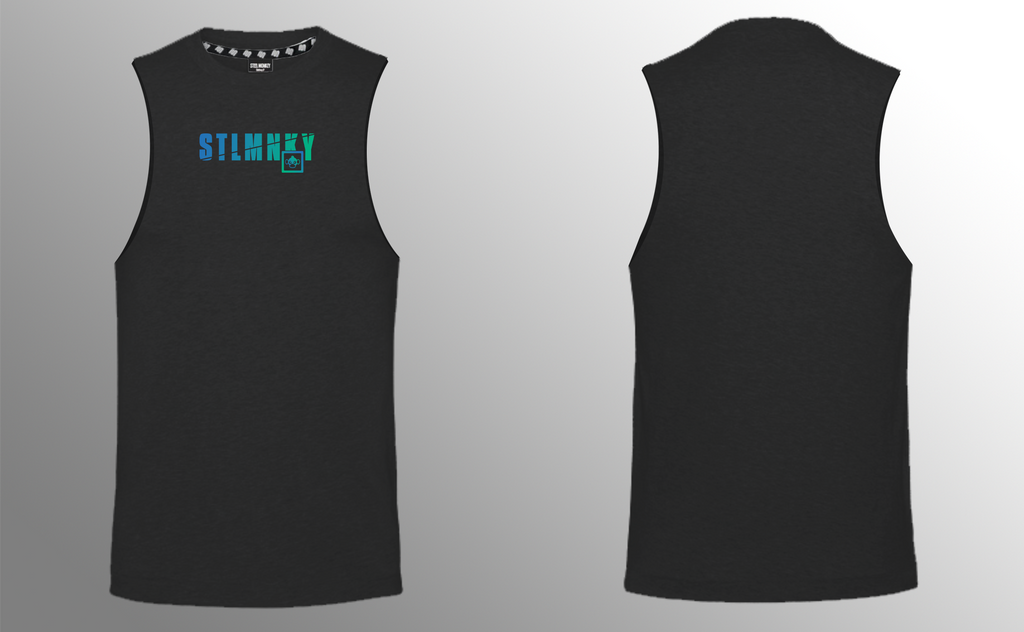 Mens Muscle Tank -  Blue & Green Ombre - Black