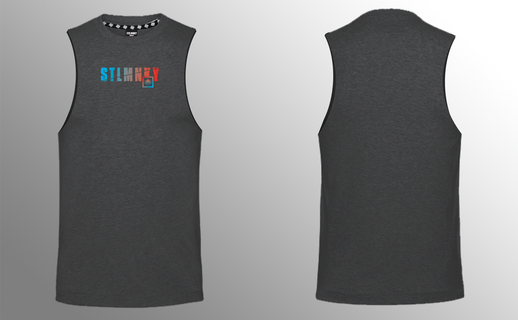 Mens Muscle Tank - Blue & Red Ombre - Charcoal