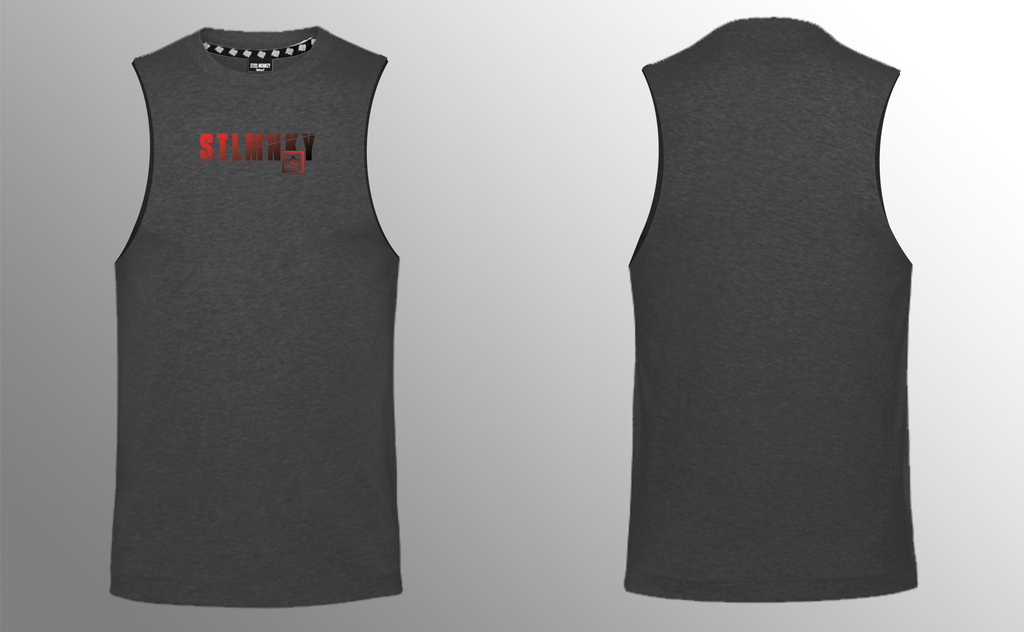 Mens Muscle Tank - Red & Black Ombre - Charcoal