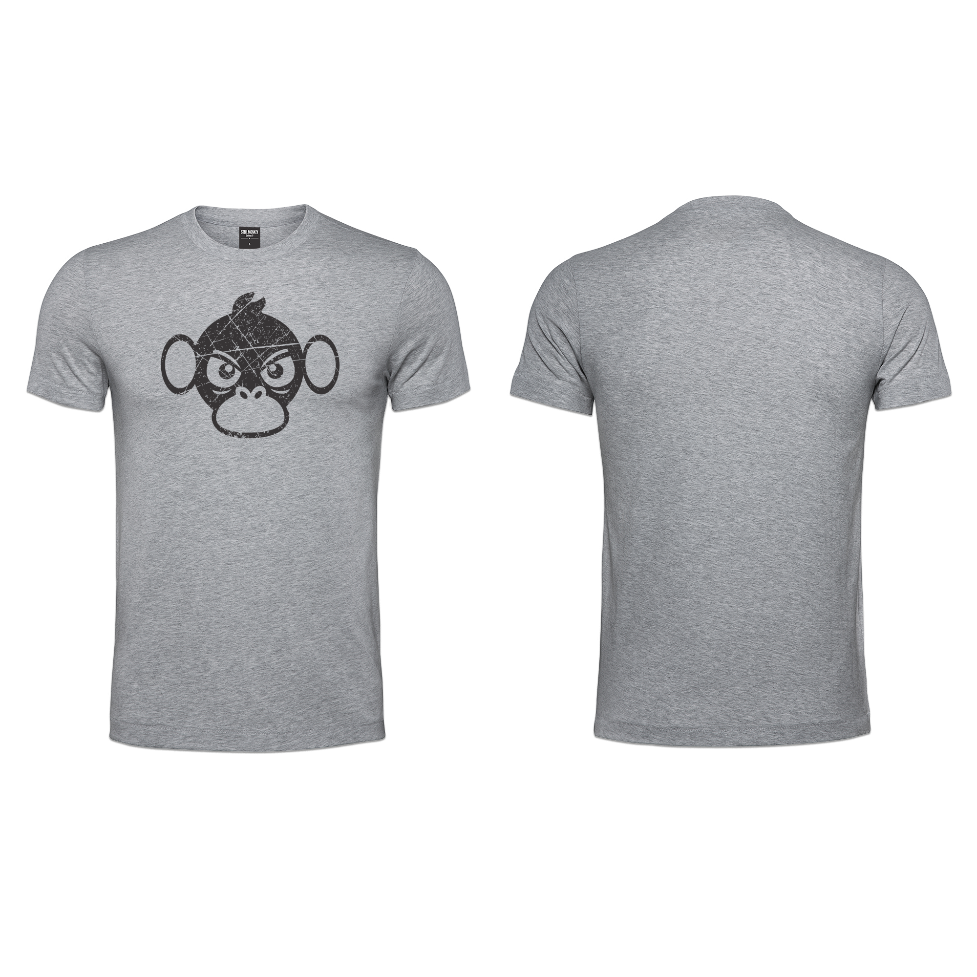 Mens T-Shirt - Grey - Melange - Big Black Monkey - Grunge